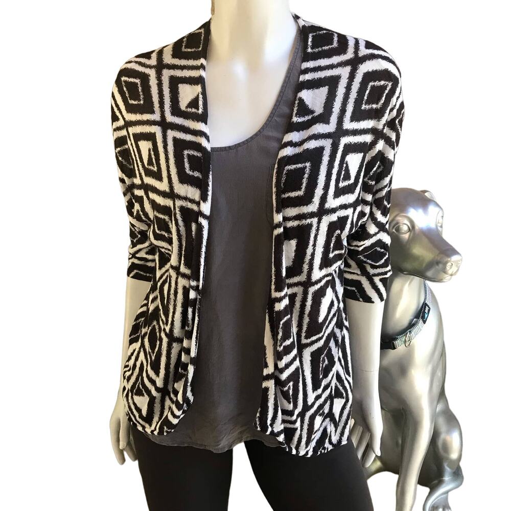 Chico's Black White Geometric Print 3/4 Sleeve Cardigan Women's Size S